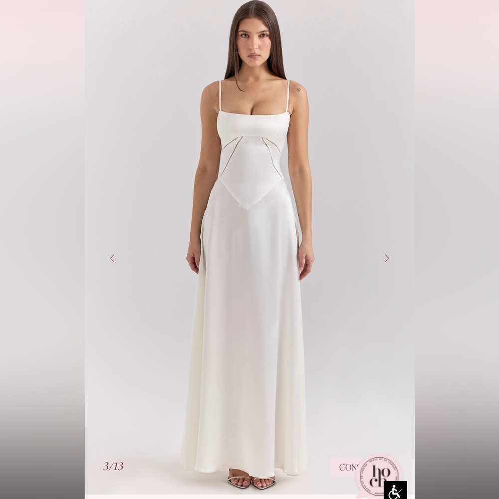 House of CB Anabella Satin Lace-Up Gown Ivory